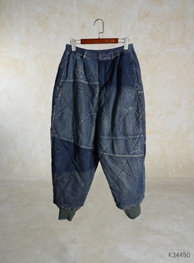 沉香布衣草堂几见秋冬款松紧腰棉麻水洗做旧夹棉牛仔K34450无活动