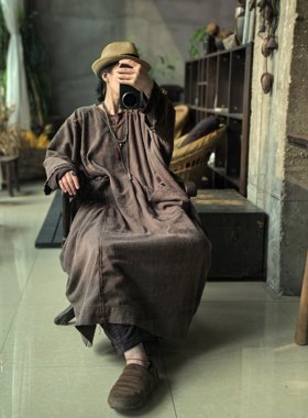 沉香布衣草堂纯色原创长款连衣裙长袍柞蚕丝不等式毛边不对称套头