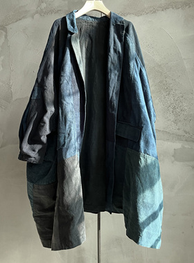 沉香布衣草堂自制长衣老布蓝染外套西服面料拼接不同G25u09181
