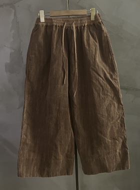 沉香布衣草堂 老布柿染单层阔腿裤 斑驳植物染长裤古古麦