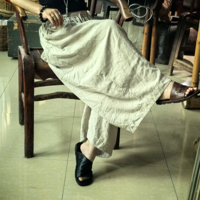 沉香布衣草堂自制 汉麻长裤阔腿裤白色休闲裤C25u07121