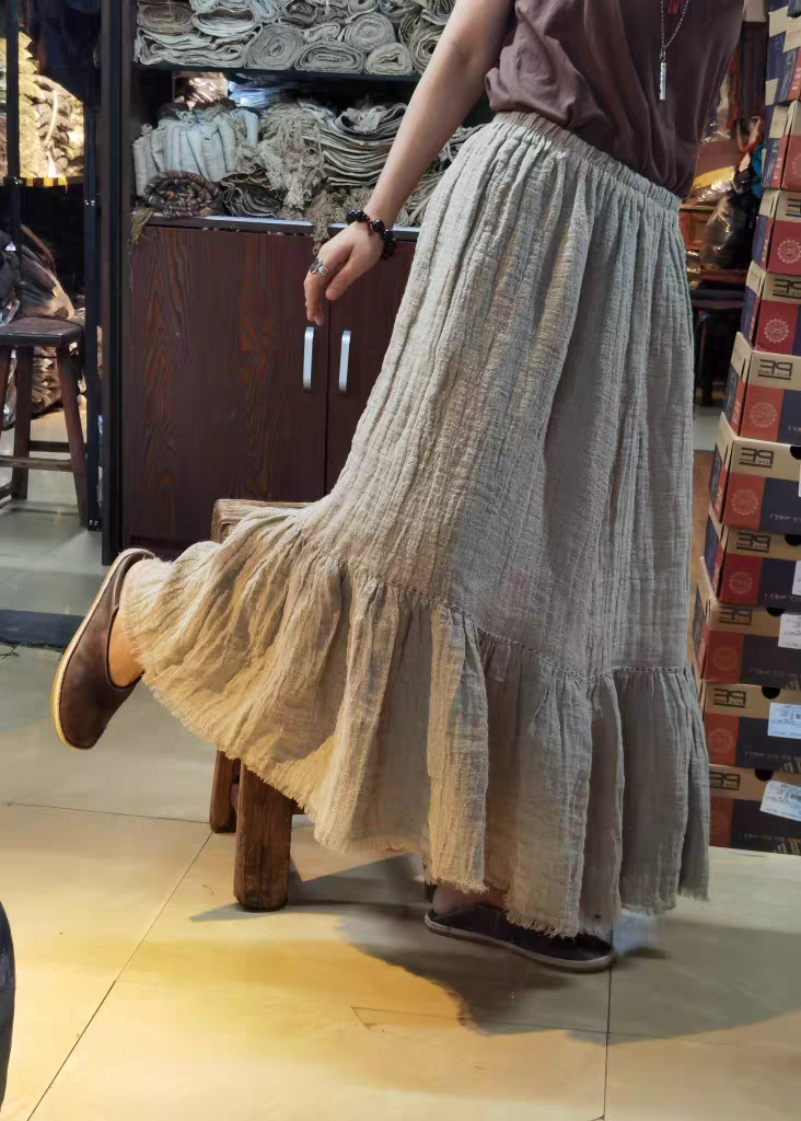 单层半身裙手工缝线半裙