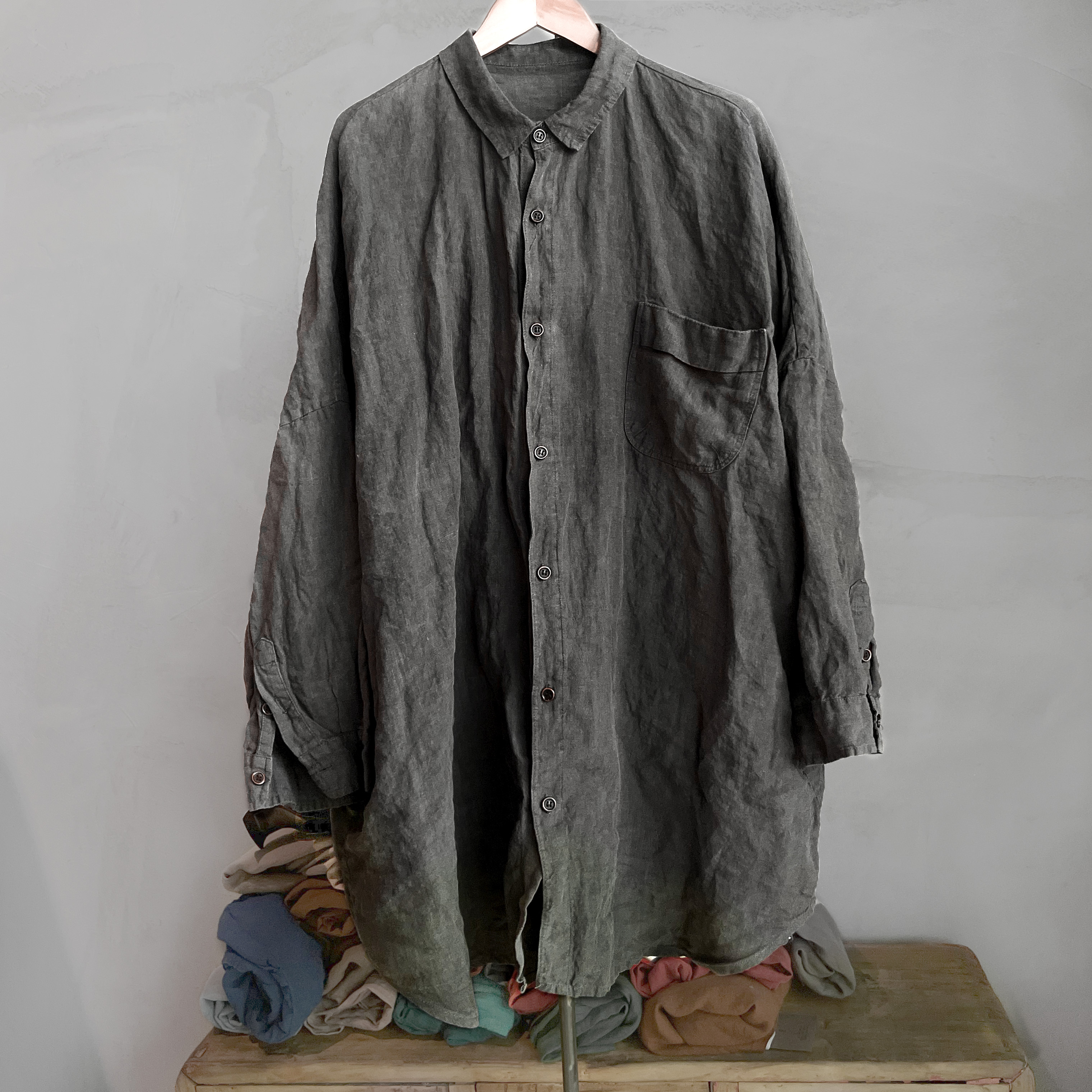 沉香布衣草堂 两色衬衫中长衣 亚麻自制开衫外套2025春C25u04056