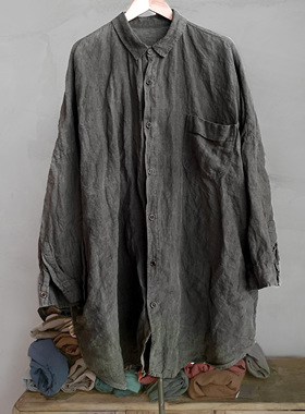 沉香布衣草堂 两色衬衫中长衣 亚麻自制开衫外套2025春C25u04056