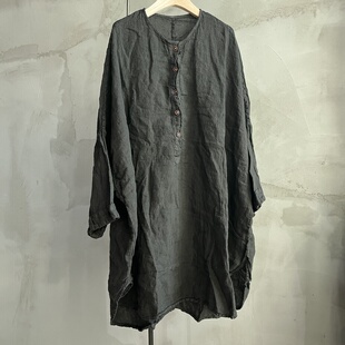 沉香布衣草堂亚麻长袖衬衫休闲百搭复古宽松中长衣自制