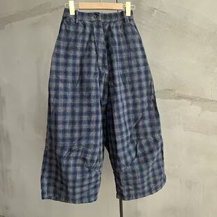 沉香布衣草堂灰蓝格子裤拼接老布格子长裤单层古古麦G25a10239