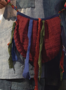 沉香布衣草堂 自制 设计流苏斜挎元宝包 亚麻小包C25u03142