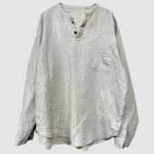 沉香布衣草堂套头上衣短衬衫 上衣无折 亚麻自制前开口小兜多色