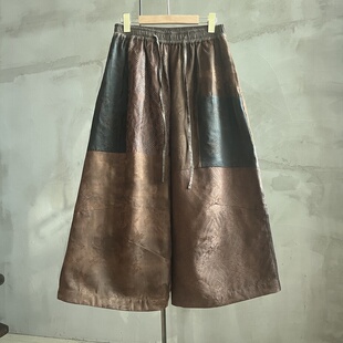 沉香布衣草堂 蚕丝香云纱随拼双层阔腿裤 宽松大裆自制麻衬