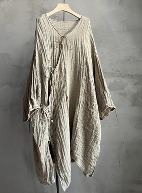 沉香布衣草堂衣牧了然240309肌理亚麻斜襟系带长袍子P25u06098