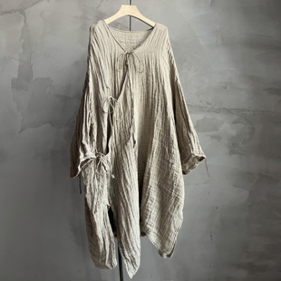 沉香布衣草堂衣牧了然240309肌理亚麻斜襟系带长袍子P25u06098
