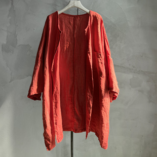 沉香布衣草堂自制 外套亚麻防晒中长衣S25u04074 做旧斑驳开衫