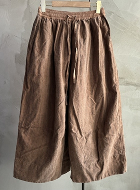 沉香布衣草堂 老布柿染长裤单层阔腿裤 随拼复古斑驳格GG26s004