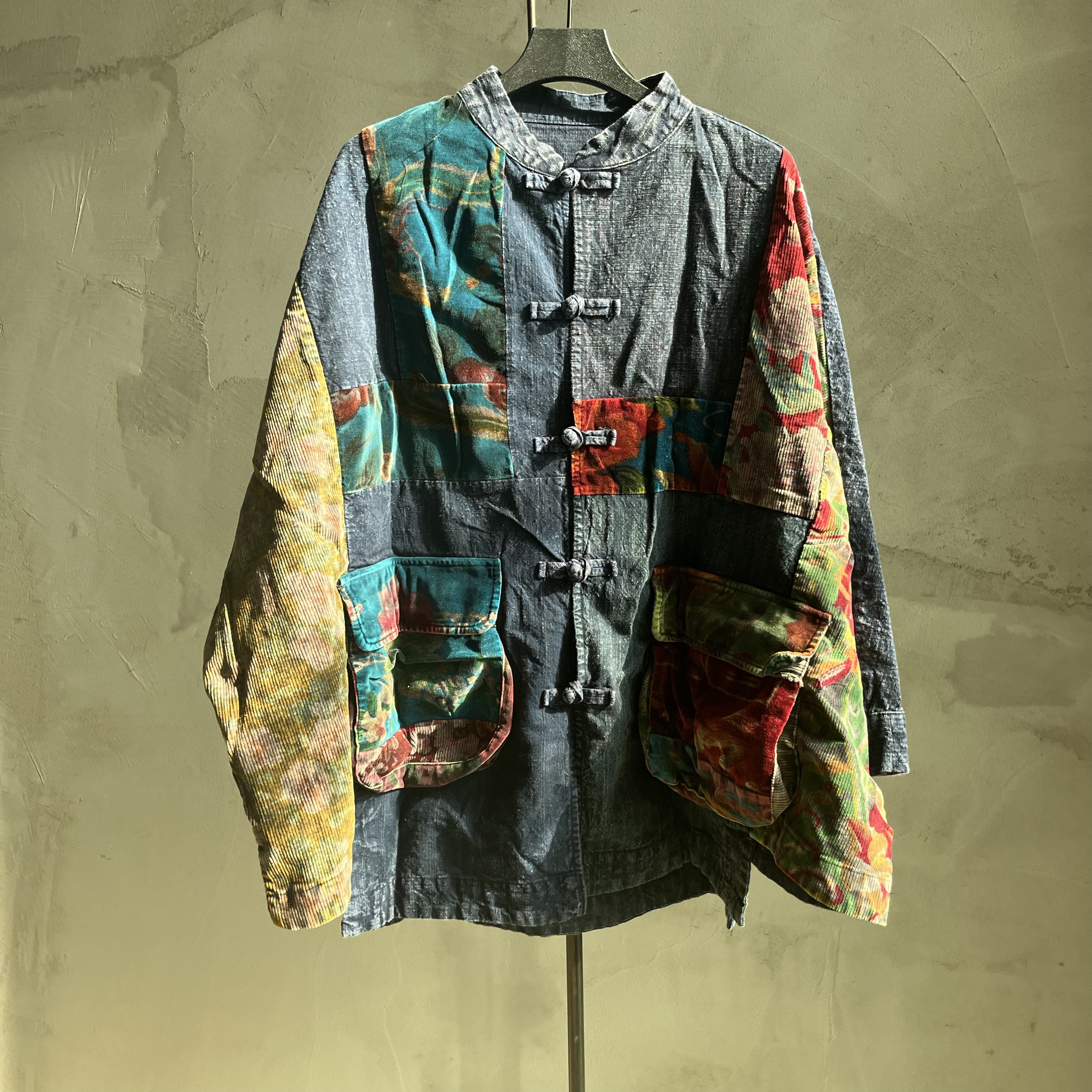 沉香布衣草堂 老布丝绒撞色拼接短衣自制盘扣开衫上衣随拼