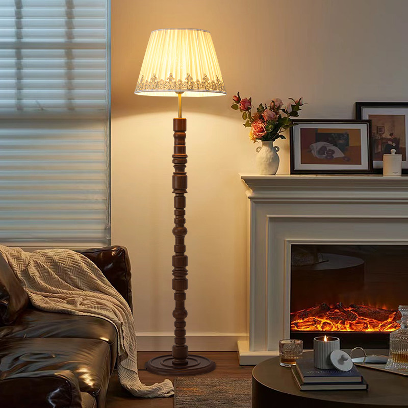 法式复古落地灯客厅沙发旁卧室床头台灯中古风高级感实木装饰灯具