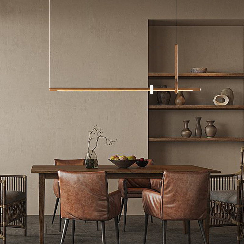 日式禅意木艺长条餐厅吊灯