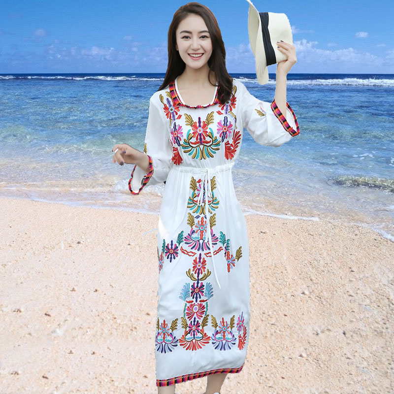 泰国潮牌裙子大理民族风女装连衣裙出游旅游衣服沙滩裙到脚踝长裙