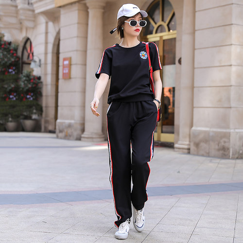 短袖运动服套装女薄款2025夏季新款跳舞减龄显瘦跑步服休闲两件套