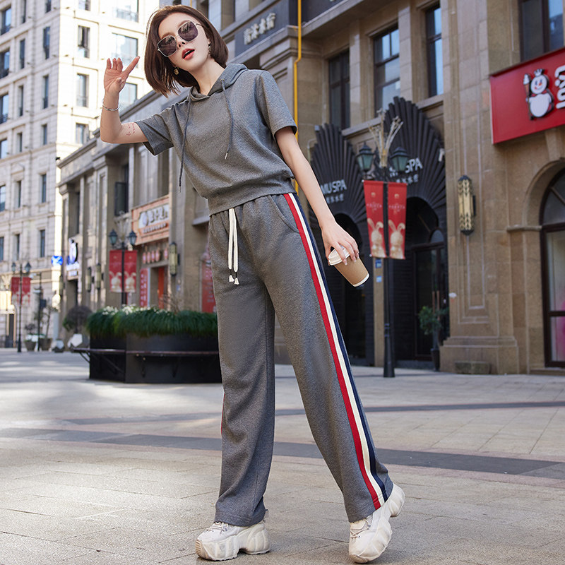 运动套装女夏季2026新款减龄大码宽松卫衣跑步服短袖休闲两件套潮