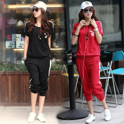 运动服套装女纯棉短袖休闲两件套