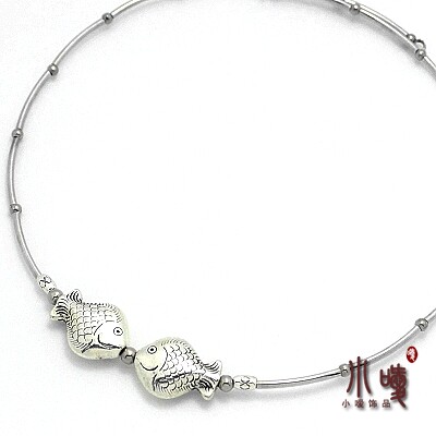 民族风饰品苗银藏银原创手工短款项圈 复古双鱼接吻鱼项链 包邮