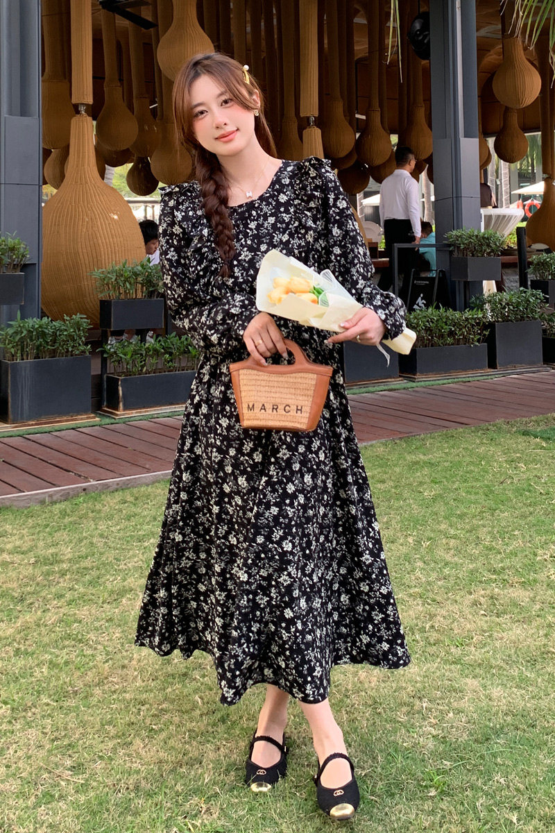 BXF8363-2023新款百搭显瘦温柔风碎花宽松显瘦连衣裙女P105K158,女装连衣裙,帛香坊