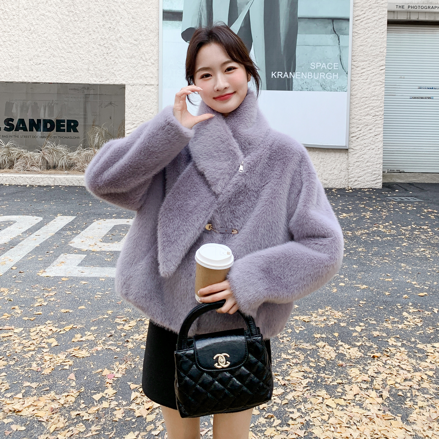 现货25冬装新款软糯可拆卸围脖领皮毛一体外套女182-8685P175K238，女装皮草，帛香坊