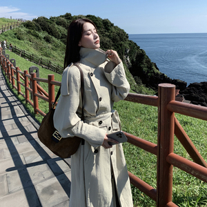 米白色长款风衣外套女2025秋季新款韩系高级感超好看今年流行大衣图片