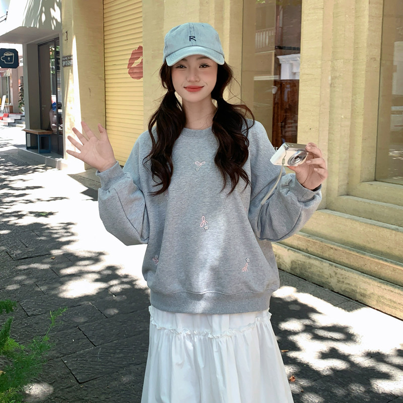 藏青色绣花钉珠卫衣半身裙两件套2026秋季新款182-8665-P145-K218,女装卫衣/绒衫,帛香坊