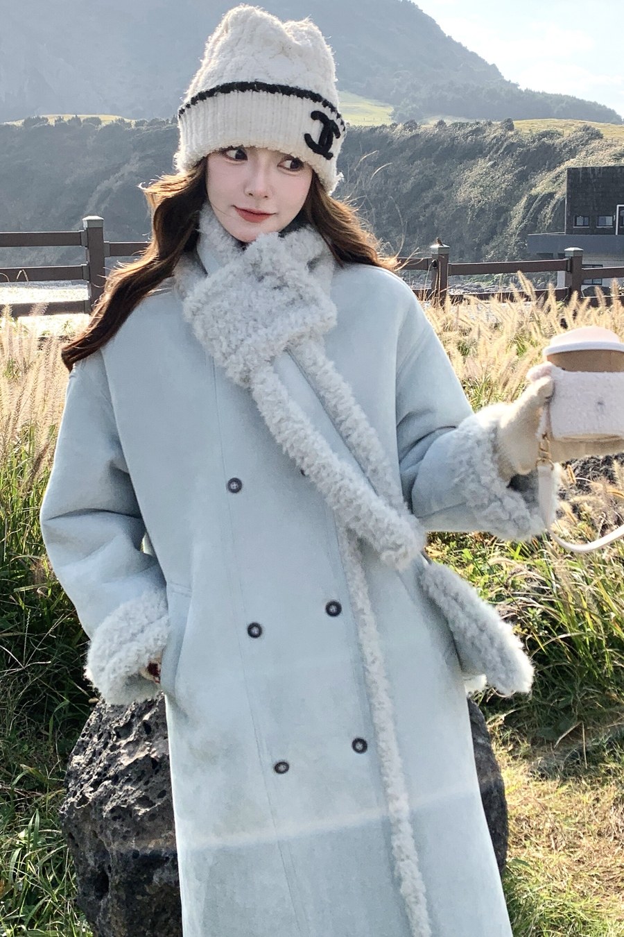 冬装新款款25保暖通勤火焰复合皮毛一体配包包围脖女8681P235K359,女装皮草,帛香坊