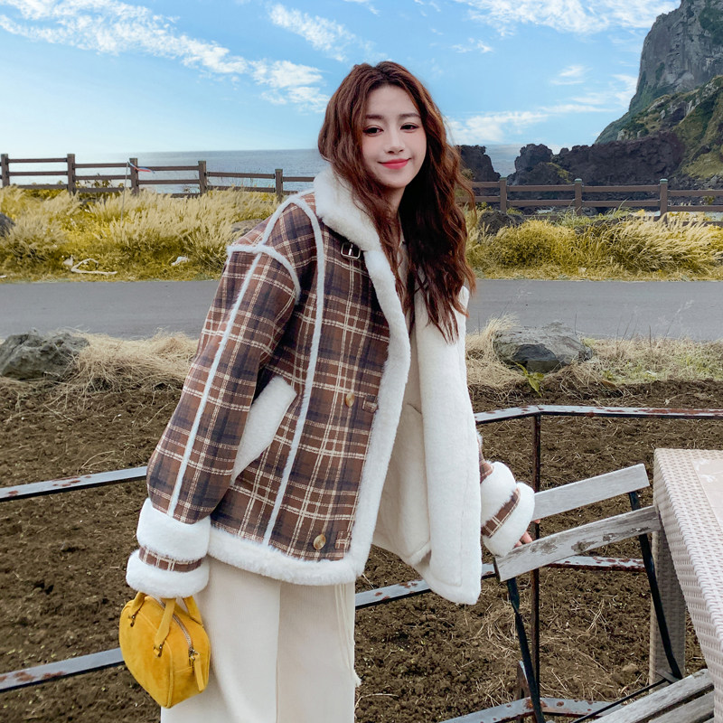 2025新款格纹皮毛一体复合加厚外套格纹皮毛一体182-8678P195K268,女装皮草,帛香坊