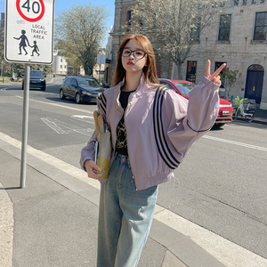 皮粉色条纹拼接短款外套女2026秋季新款182-8531-P125-K188图片