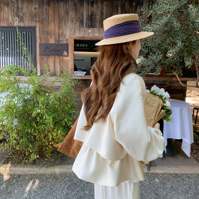 韩版甜美白色小香风外套女2025春秋季新款设计感别致圆领夹克上衣,女装短外套,帛香坊