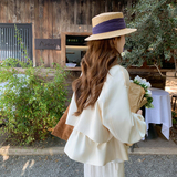 韩版甜美白色小香风外套女2025春秋季新款设计感别致圆领夹克上衣，女装短外套，帛香坊