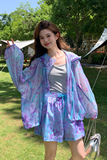 轻薄连帽防晒晕染碎花衬衫短裤套装女夏2025新款小个子爆款两件套，女装套装/套裙，帛香坊