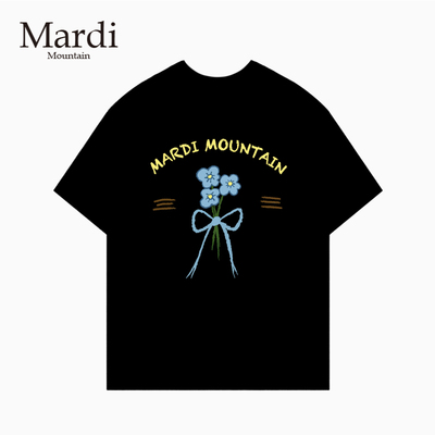 官方授权 Mardi Mountain韩国正品2026宽松型T恤男女短袖蓝色鲜花