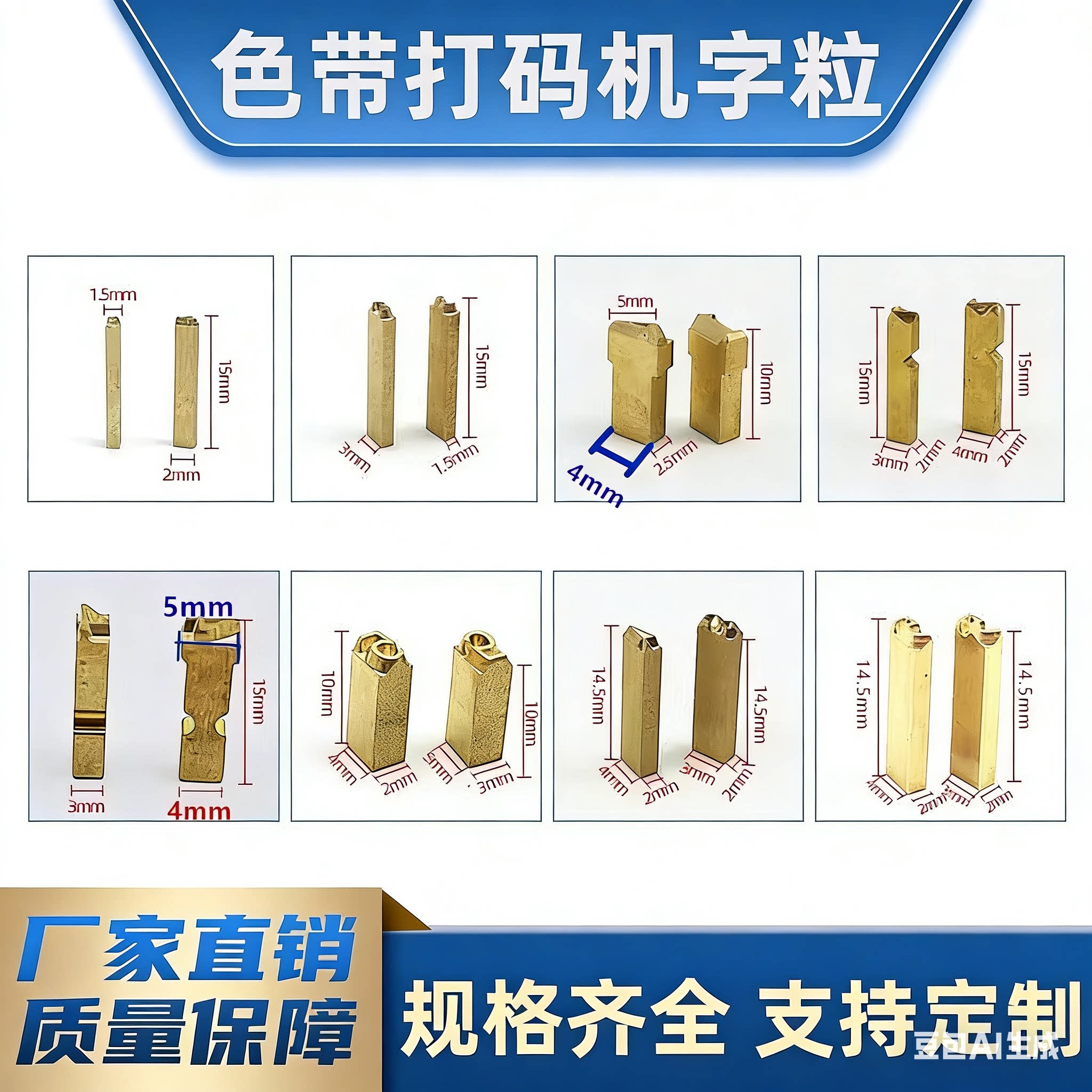 色带打码机字粒1.5*3 1.5*2贴标机铜字粒HP241打鞋码日期铜字码