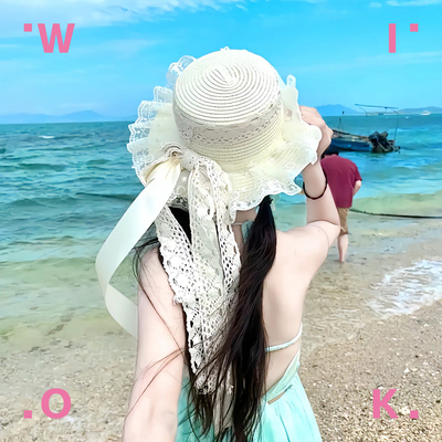 海边沙滩飘带加长加宽蝴蝶结草帽