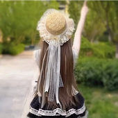 原创手作lolita可爱小雏菊夏季 WIOK 草帽洛丽塔蕾丝花边蝴蝶结