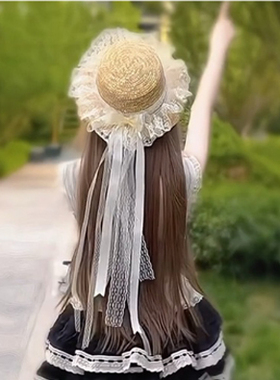 【WIOK】原创手作lolita可爱小雏菊夏季草帽洛丽塔蕾丝花边蝴蝶结