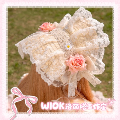 【wiok洛丽塔工作室】玫瑰蕾丝花卉Lolita波奈特帽BNT帽汉洋折衷