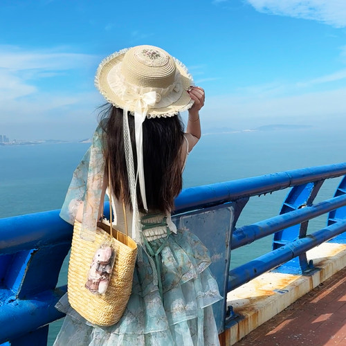 原创手作lolita夏季遮阳帽顶刺绣