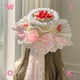 WIOK 原创粉蝴蝶结草莓蕾丝洛丽塔草帽飘带Lolita少女风茶会礼帽