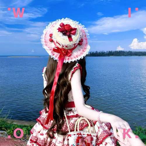 【WIOK】原创手作洛丽塔草帽女夏季户外海边樱桃熟了lo系遮阳帽子