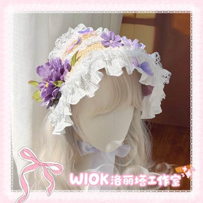 【wiok洛丽塔工作室】牡丹蕾丝蝴蝶结Lolita波奈特扁帽汉洋折衷