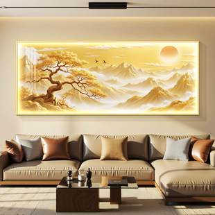 led带灯轻奢客厅装饰画沙发背景墙挂画壁画简约现代高级感山水画