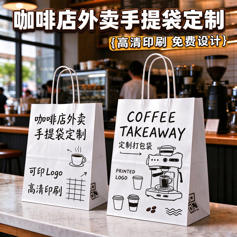 咖啡店外卖手提袋定制奶茶店外带打包袋设计门店宣传纸袋来图印刷