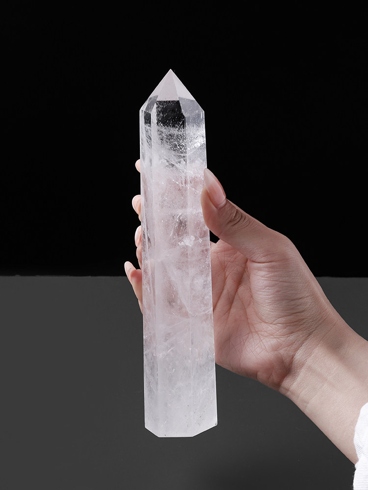 天然白水晶柱单尖六棱柱原石打磨摆件消磁净化矿石家居办公小礼品