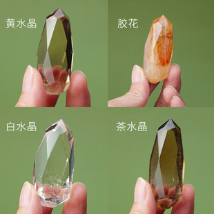 天然白水晶网格柱摆件多面体冥想能量净化放大装饰闪灵钻单尖棱柱