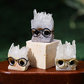 天然白水晶簇眼镜公仔办公室卧室桌面雕刻工艺品小摆件创意礼物